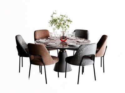 现代餐桌椅组合3D模型下载